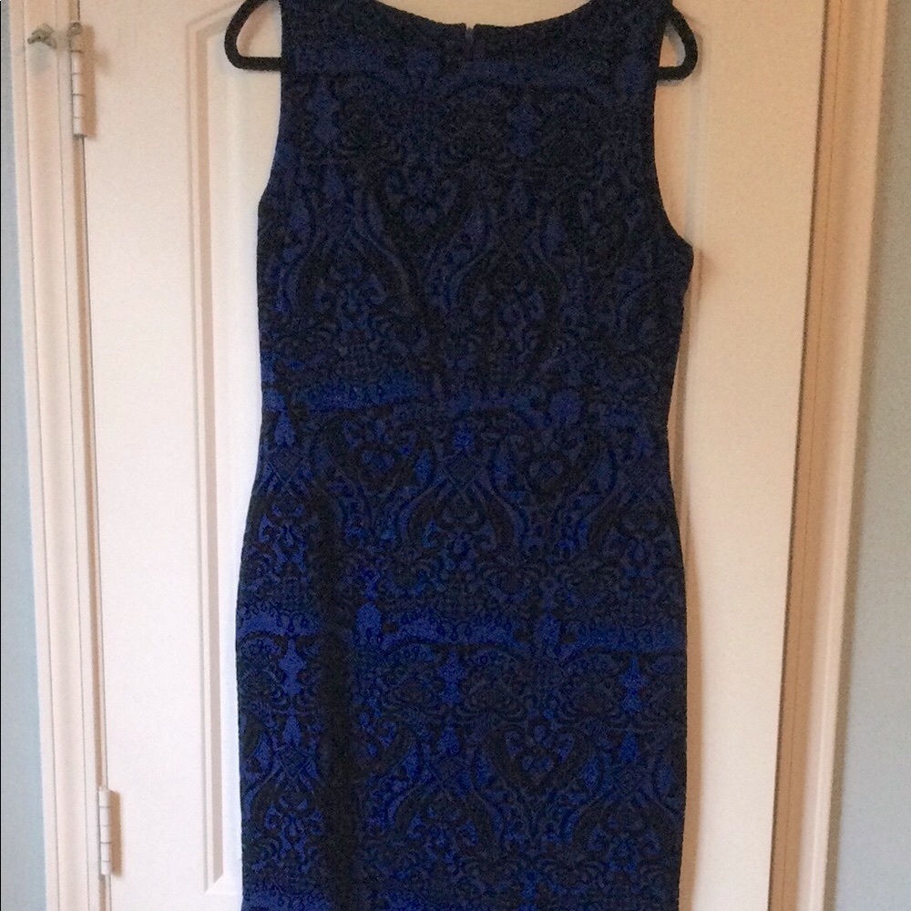 Gorgeous deep blue with black lines flocked cocktail dress!